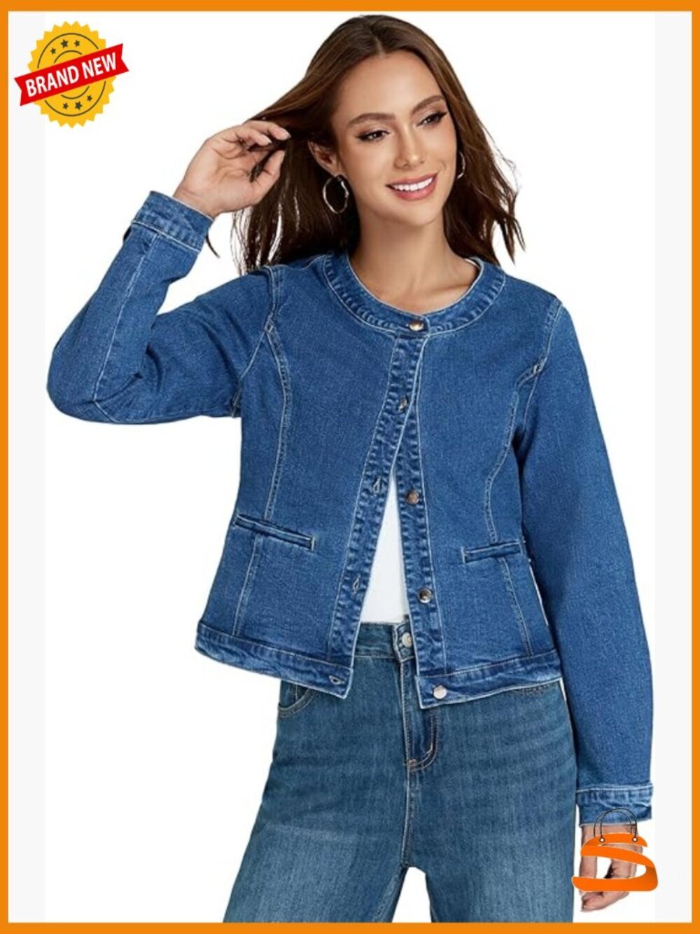 Cropped Denim Jacket for Women Stretch Slim Fit Casual Spring Layers